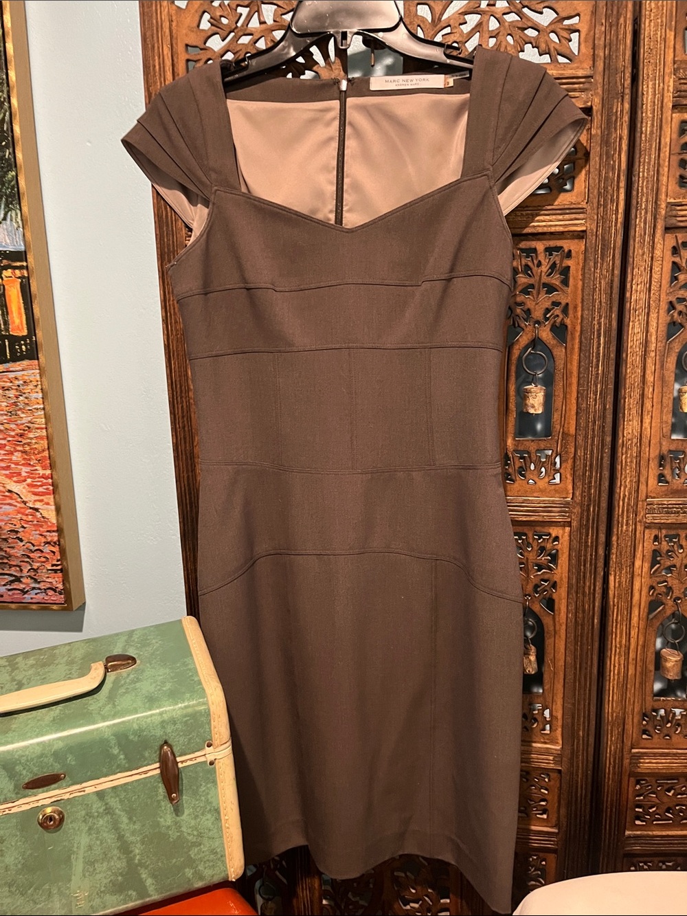 Andrew Marc Brown Cap-Sleeve Sheath Dress